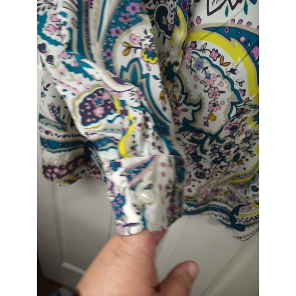 Talbots Woman L Shirt/ Tunic Roll Tab LS Collared Button Paisley Retro Boho Work - Picture 7 of 10